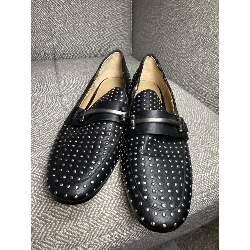 Enzo Angiolini Taidenstu Black Studded Loafers Silver Studs Size 8M